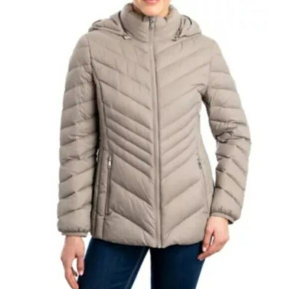 London Fog Women's Lightweight Packable Down Filled Hooded Jacket Taupe Sz S - Picture 8 of 8